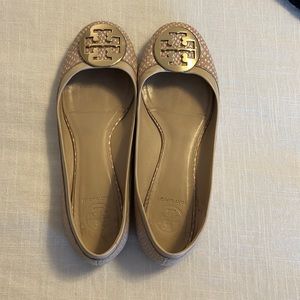 Tory Burch light pink snake skin flats